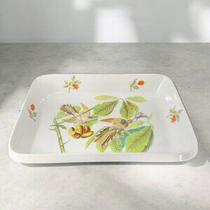 Louis Lourioux Porcelain Bird Pattern Rectangular Baker Dish Le Faune 13inch